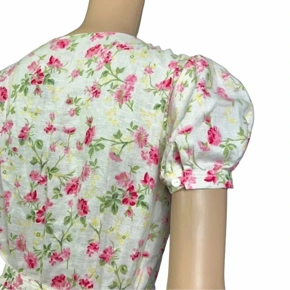 NWT POLO Ralph Lauren Linen Floral Sweet Pea Garden Party Midi Dress Size 12